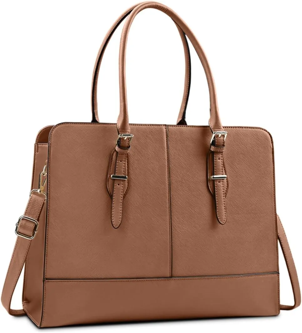 Laptop Bag for Women Leather Work Tote 15.6 Inch Laptop for Computer Bag Waterproof Business Office Professional Large Capacity Handbag Shoulder Bag