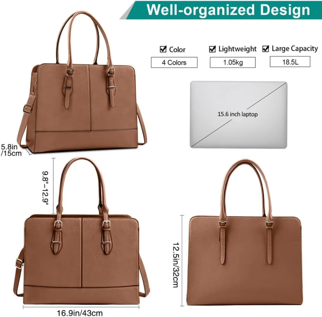 Laptop Bag for Women Leather Work Tote 15.6 Inch Laptop for Computer Bag Waterproof Business Office Professional Large Capacity Handbag Shoulder Bag