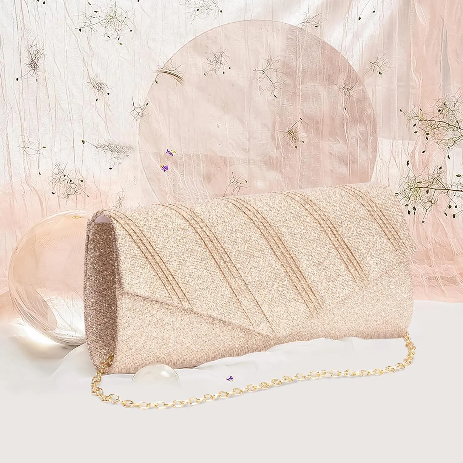Larcenciel Women's Evening Handbags, Glitter Envelope Clutch Purses, Formal Ladies bag for Date Night Out Party,8.7×4.3x2.4in