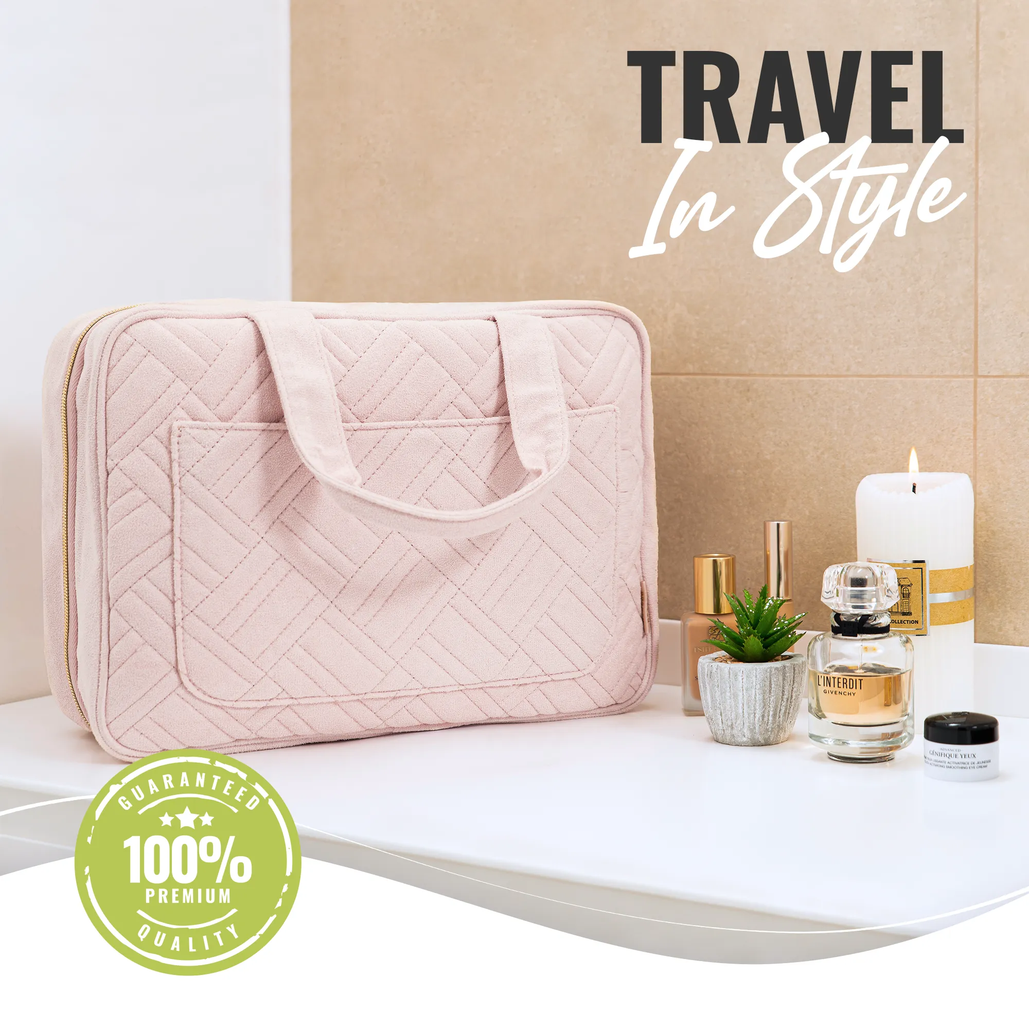 Large Foldable Hanging Toiletry Bag - Heavenly Pink