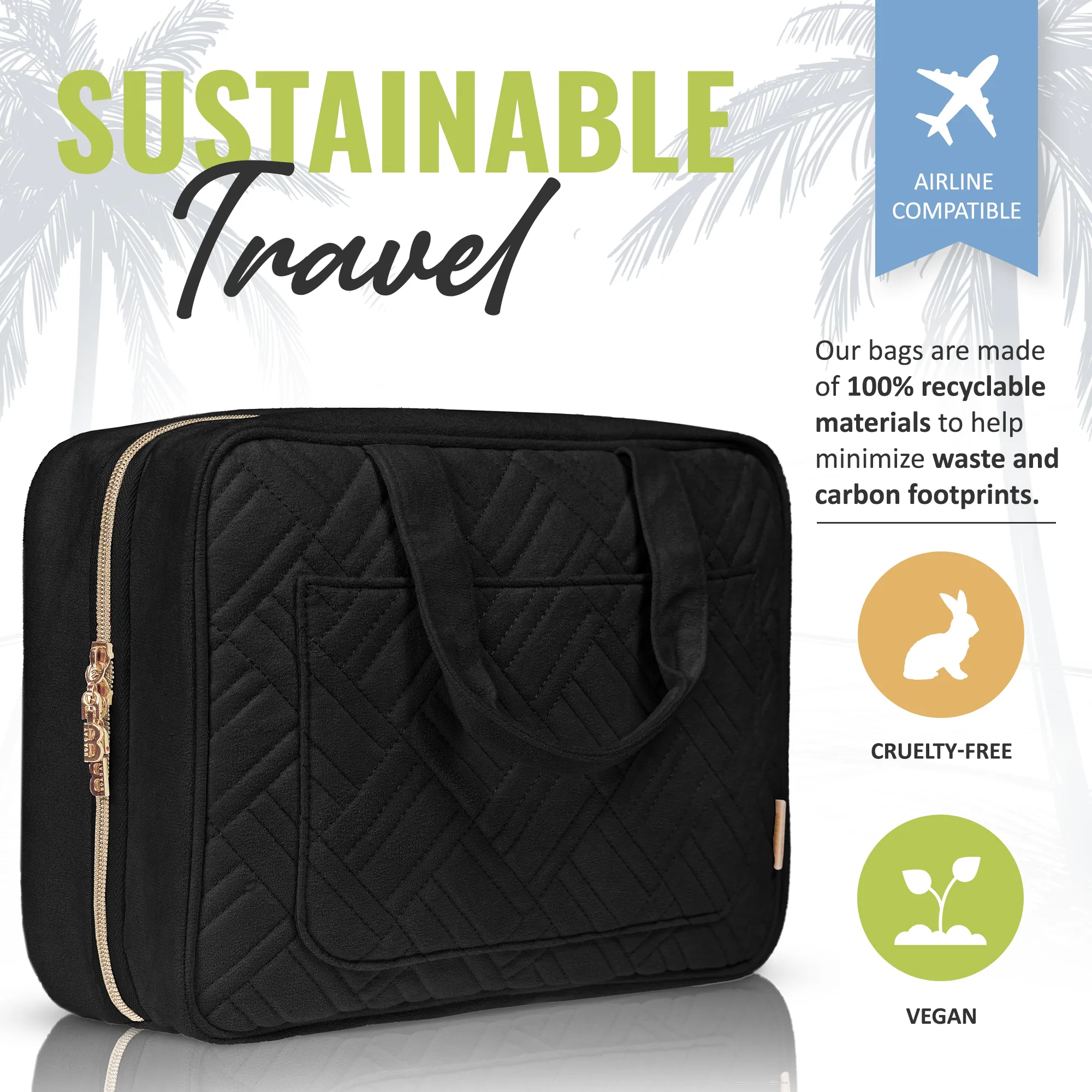 Large Foldable Hanging Toiletry Bag - Panther Black (Beige Interior)