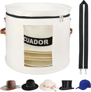 Large Hat Storage Box for Women & Men, 19" D x 17" H Oversized Hat Box Organizer，Foldable Round Travel Hat Boxes with Dustproof Lid, Stuffed Toy Storage Bin Bag (Off-white)