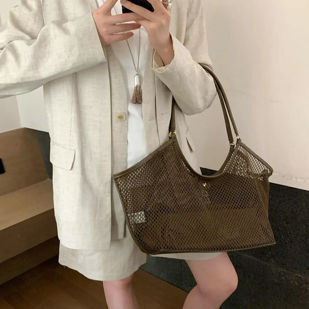 Large Mesh Beach Tote Womens Shoulder Handbag with Soft Inner Bag