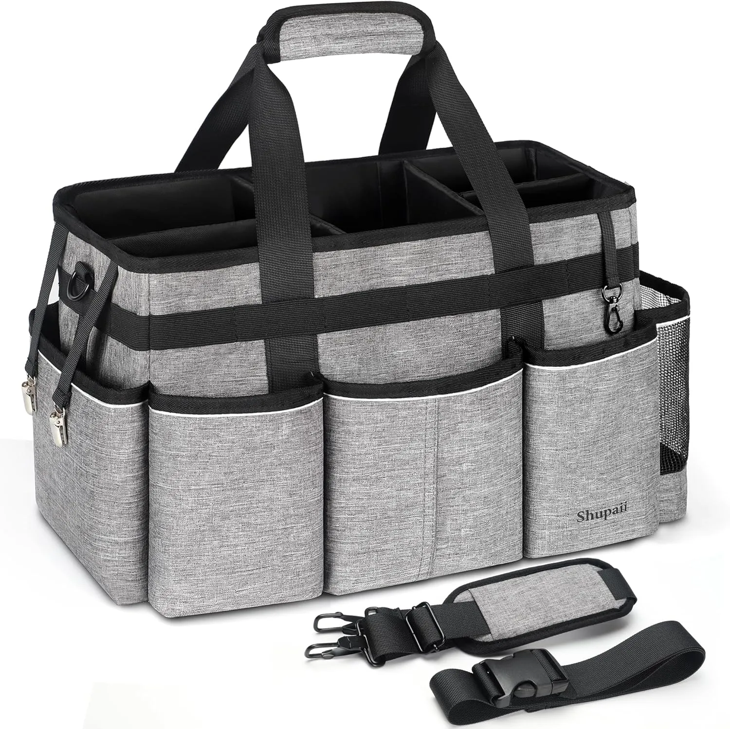 Large Wearable Cleaning Caddy Bag, Cleaning Caddy Supplies Organizer with Handles for Cleaners & Housekeeper, Under Sink & Car Cleaning Tool Organizers Bag with Adjustable Shoulder Strap&Waist Belt