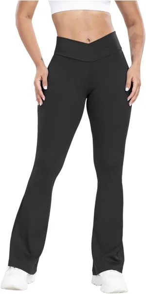 Lastesso Flare Leggings for Women High Waist Classiac Yoga Gym Pants with Pockets Tummy Control Going Out Workout Leggings