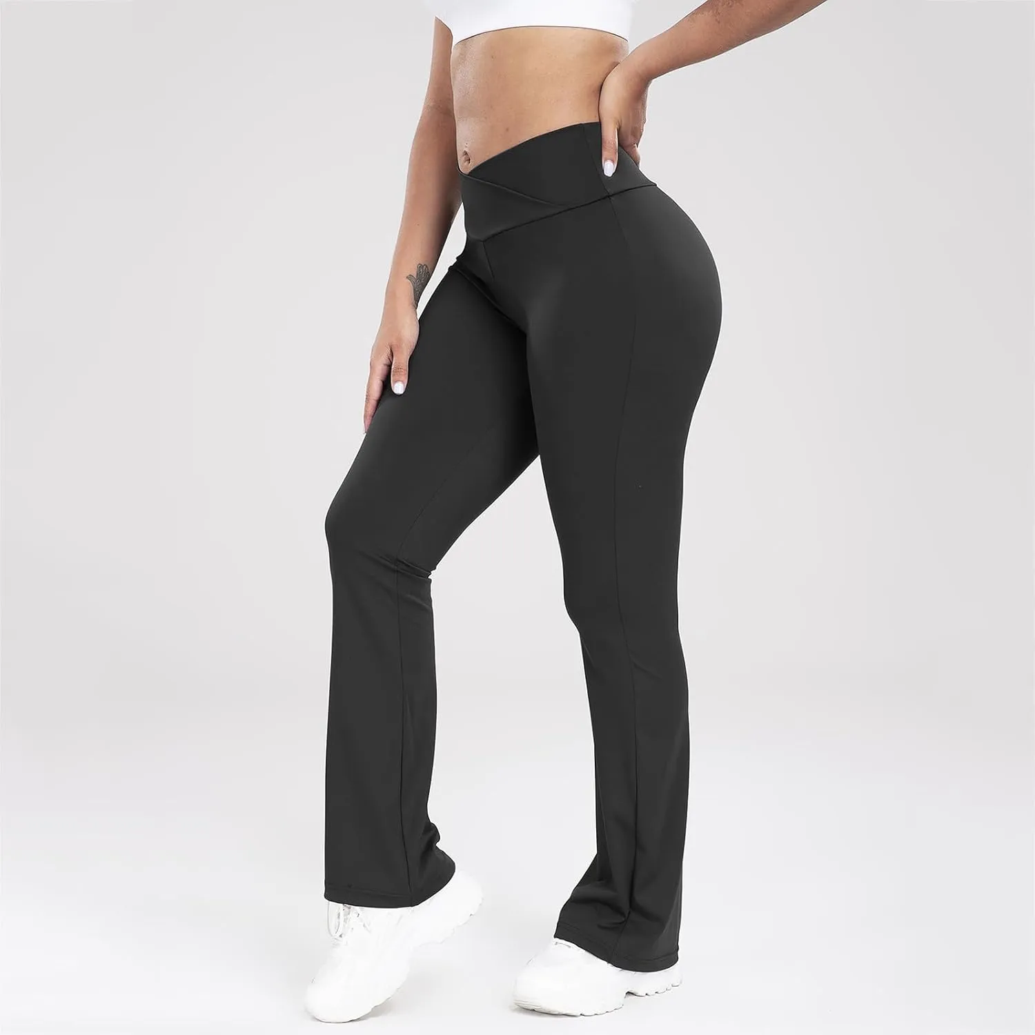 Lastesso Flare Leggings for Women High Waist Classiac Yoga Gym Pants with Pockets Tummy Control Going Out Workout Leggings