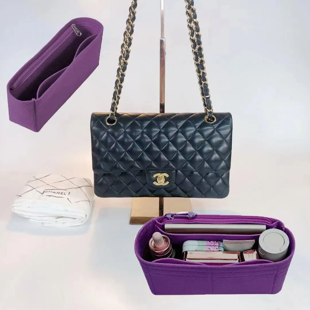 Lckaey Bag Organizer Insert for Classic Flap cfjumbo bag Shaper Purse Insert - Premium Handbag Felt Organizer 2009Purple-L