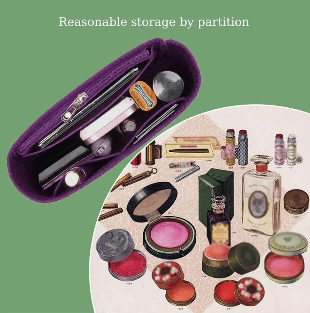 Lckaey Bag Organizer Insert for Classic Flap cfjumbo bag Shaper Purse Insert - Premium Handbag Felt Organizer 2009Purple-L