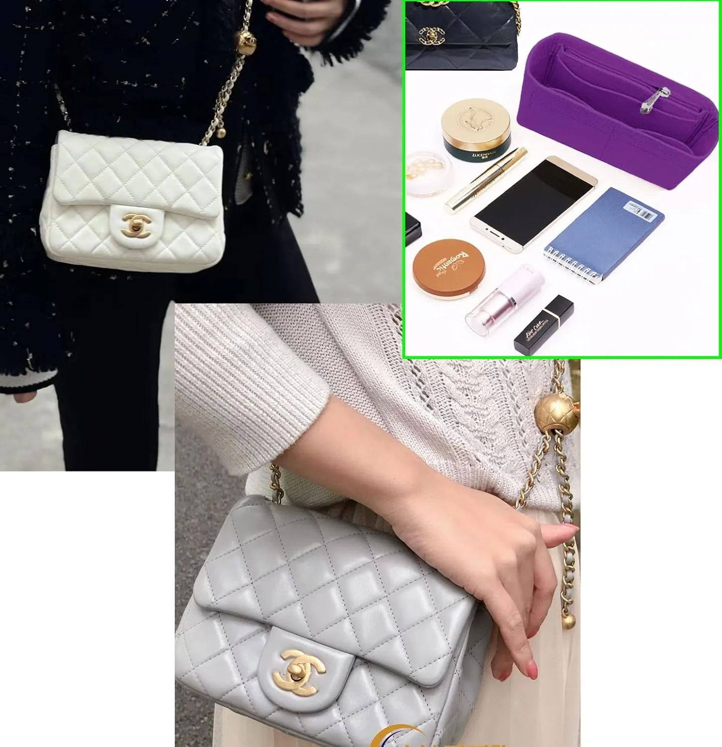Lckaey Bag Organizer Insert for Classic Flap cfjumbo bag Shaper Purse Insert - Premium Handbag Felt Organizer 2009Purple-L