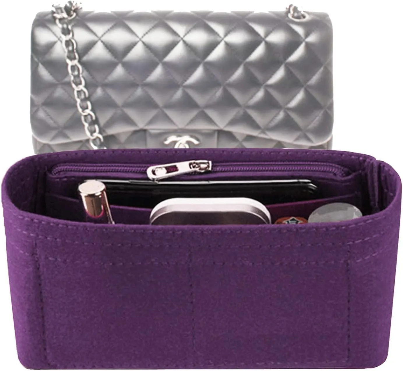 Lckaey Bag Organizer Insert for Classic Flap cfjumbo bag Shaper Purse Insert - Premium Handbag Felt Organizer 2009Purple-L
