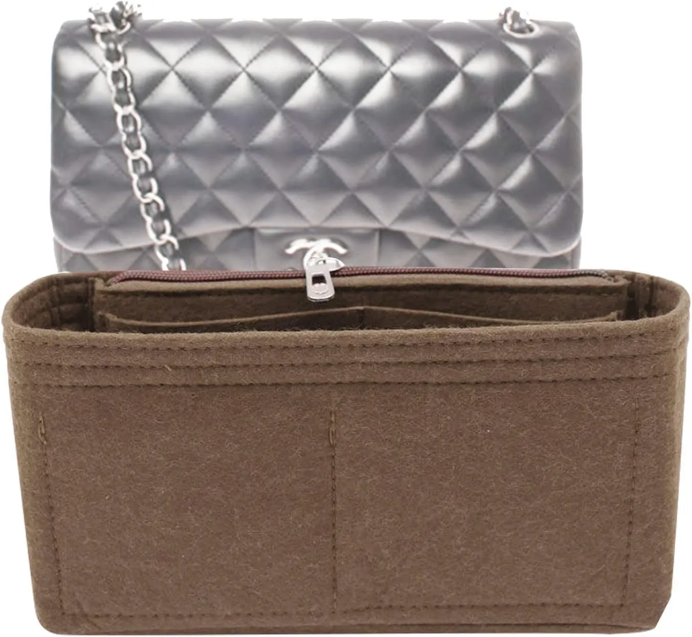 Lckaey Bag Organizer Insert for Classic Flap small bag Shaper Purse Insert - Premium Handbag Felt Organizer 2009brown-S