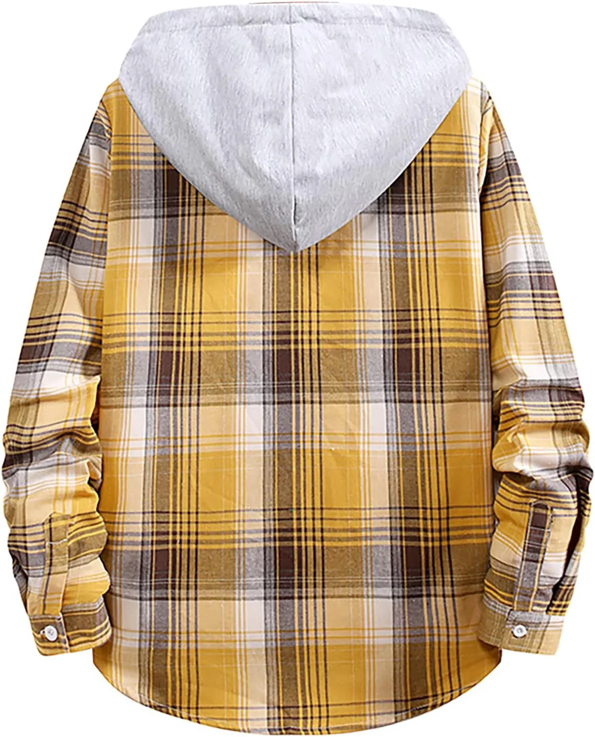 LCMTWX Men's Cotton Plaid Shirts Jacket Hooded Collar Long Sleeve Shirt Blouse Men Plus Size Big&Tall Mens Coat Long Sleeve