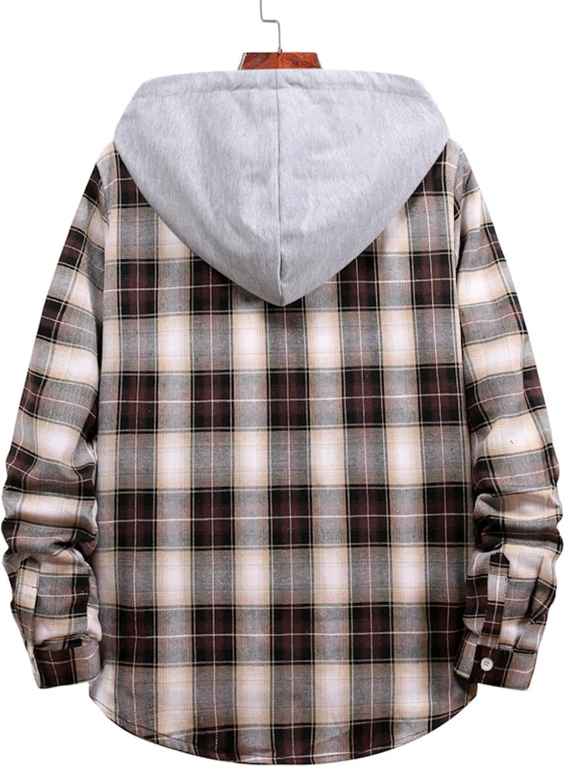 LCMTWX Men's Cotton Plaid Shirts Jacket Hooded Collar Long Sleeve Shirt Blouse Men Plus Size Big&Tall Mens Coat Long Sleeve