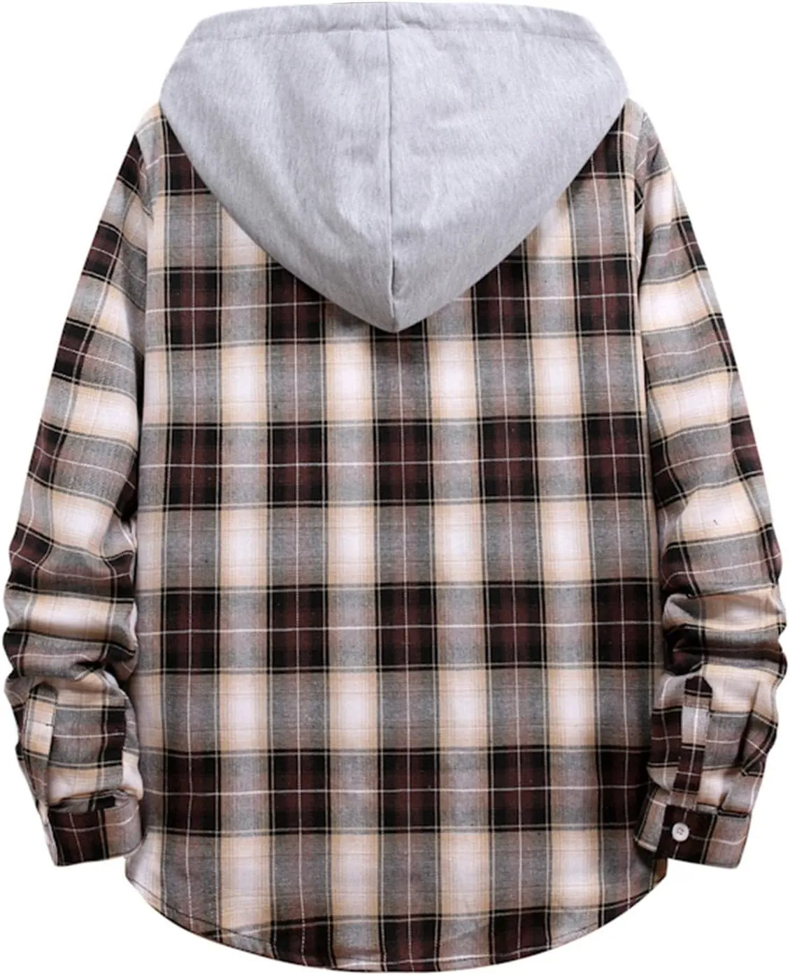 LCMTWX Men's Cotton Plaid Shirts Jacket Hooded Collar Long Sleeve Shirt Blouse Men Plus Size Big&Tall Mens Coat Long Sleeve