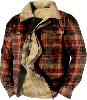 LCMTWX Men's Flannel Jackets Plaid Pocket Hooded Padded Loose Shirt Top Jacket Coats Lined Hooded Plaid Shirt Jacket Fleece