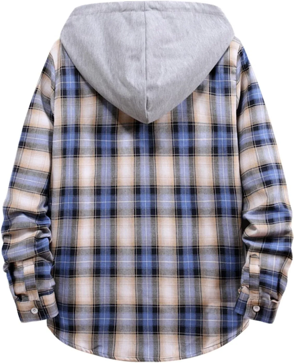 LCMTWX Men's Fleece Flannel Jackets Hooded Collar Long Sleeve Shirt Blouse Long Sleeve Button Up Fleece Plaid Shirts Coat