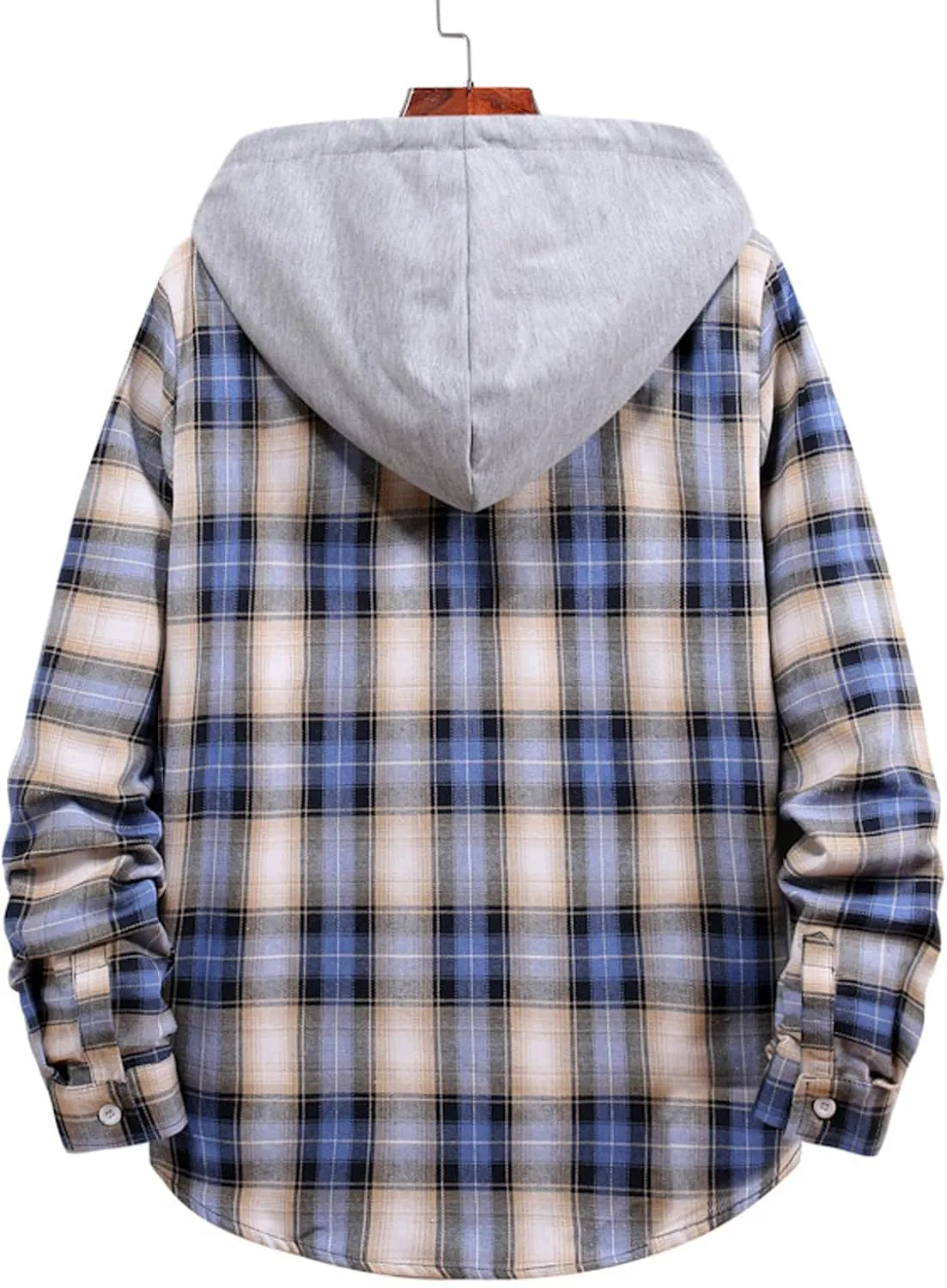 LCMTWX Men's Fleece Flannel Jackets Hooded Collar Long Sleeve Shirt Blouse Long Sleeve Button Up Fleece Plaid Shirts Coat