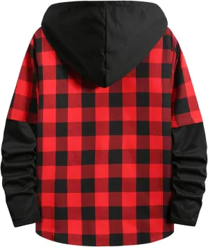 LCMTWX Men's Fleece Flannel Jackets Plaid Pocket Loose Coat Top Blouse Men Plus Size Big&Tall Mens Coat Lightweight Shirt