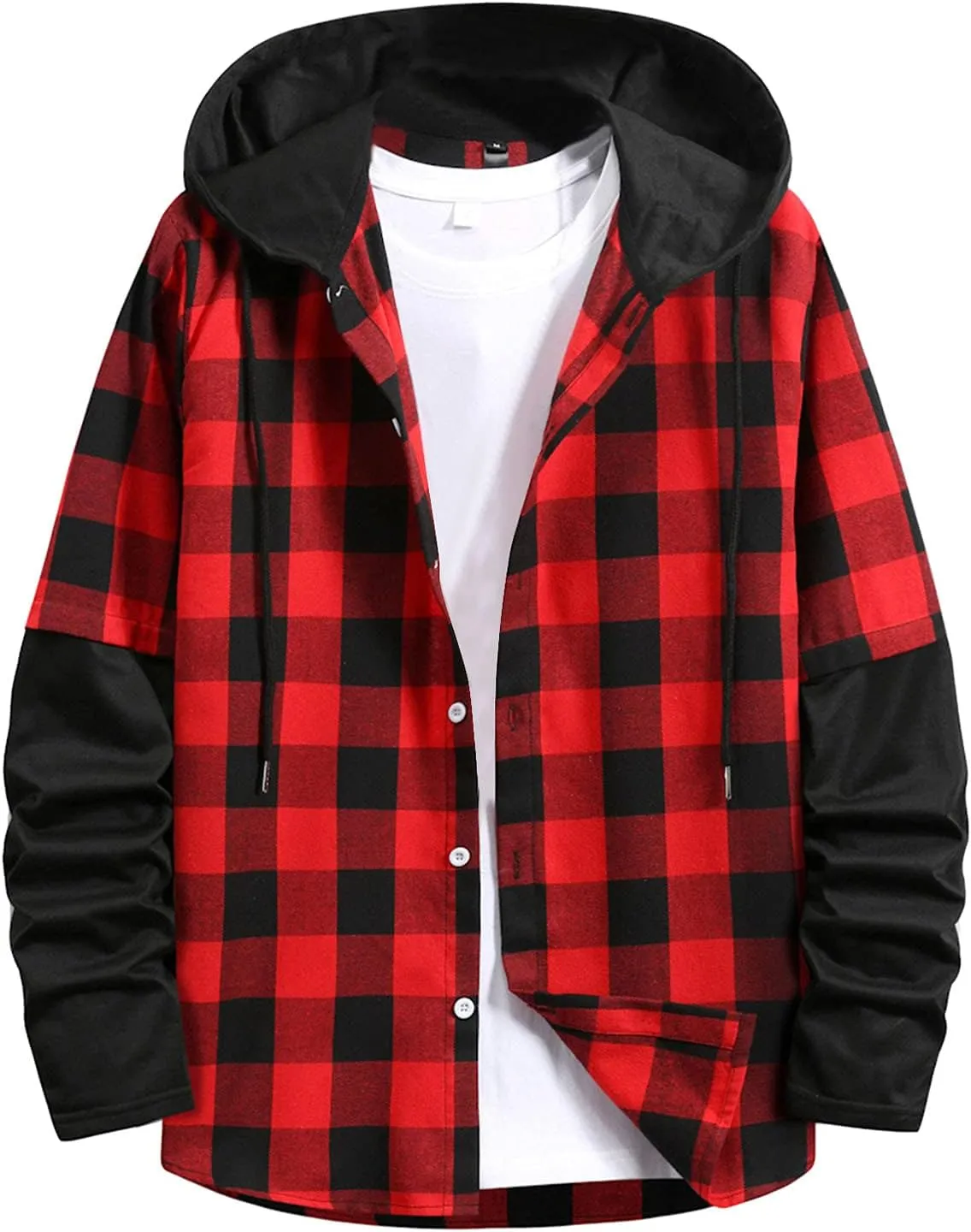 LCMTWX Men's Fleece Flannel Jackets Plaid Pocket Loose Coat Top Blouse Men Plus Size Big&Tall Mens Coat Lightweight Shirt
