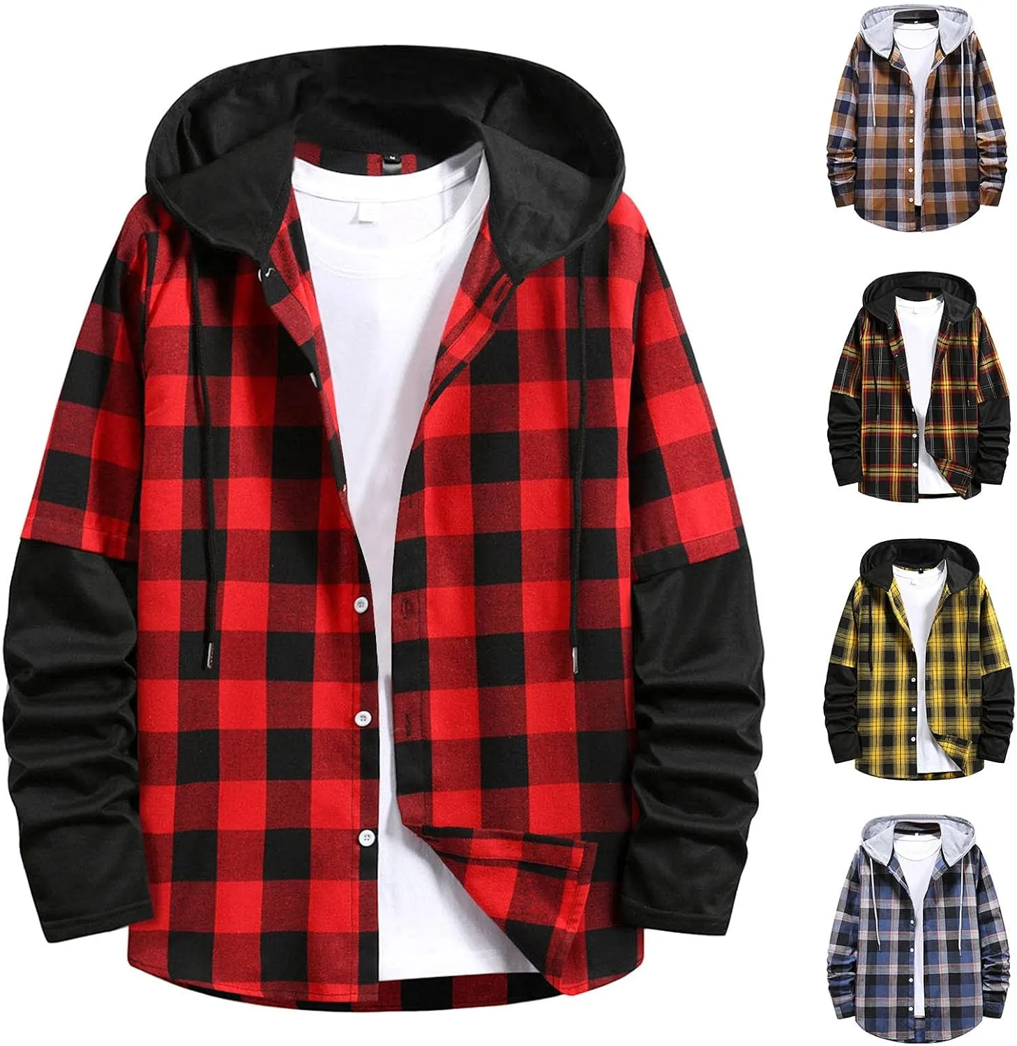 LCMTWX Men's Fleece Flannel Jackets Plaid Pocket Loose Coat Top Blouse Men Plus Size Big&Tall Mens Coat Lightweight Shirt