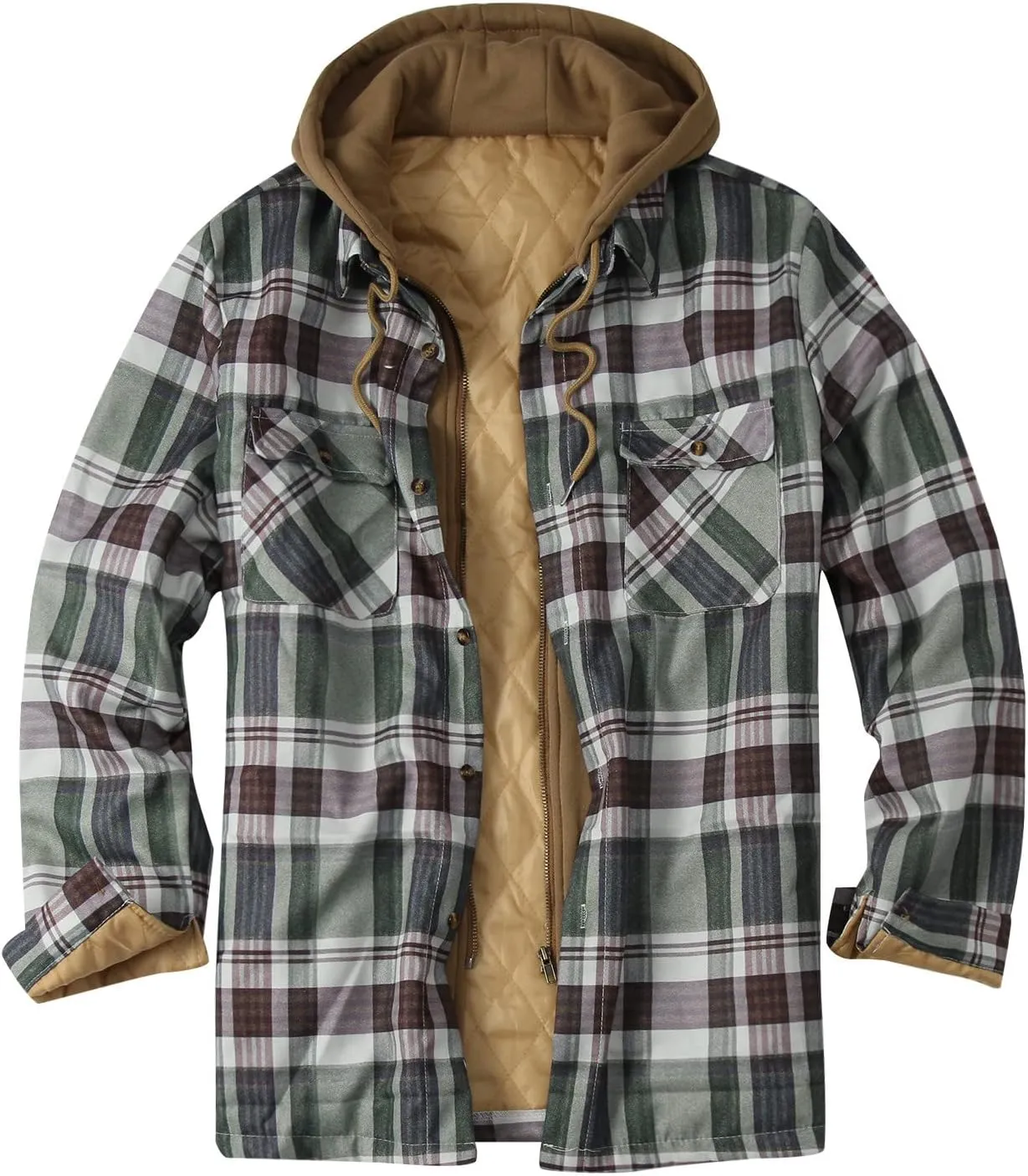 LCMTWX Mens Plaid Flannel Jacket Plaid Print Hooded Zipper Pocket Long Sleeve Shirt Long Sleeve Button Up Fleece Plaid