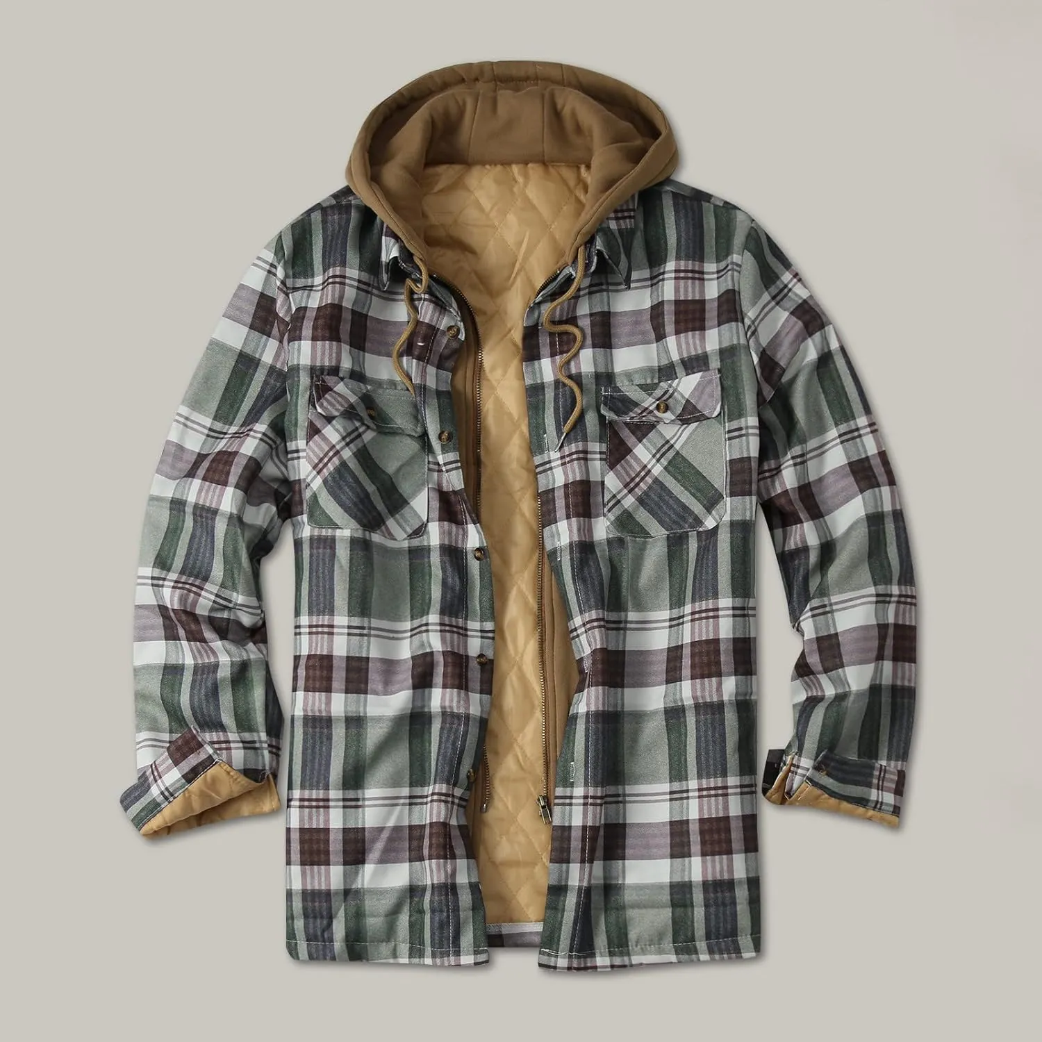 LCMTWX Mens Plaid Flannel Jacket Plaid Print Hooded Zipper Pocket Long Sleeve Shirt Long Sleeve Button Up Fleece Plaid