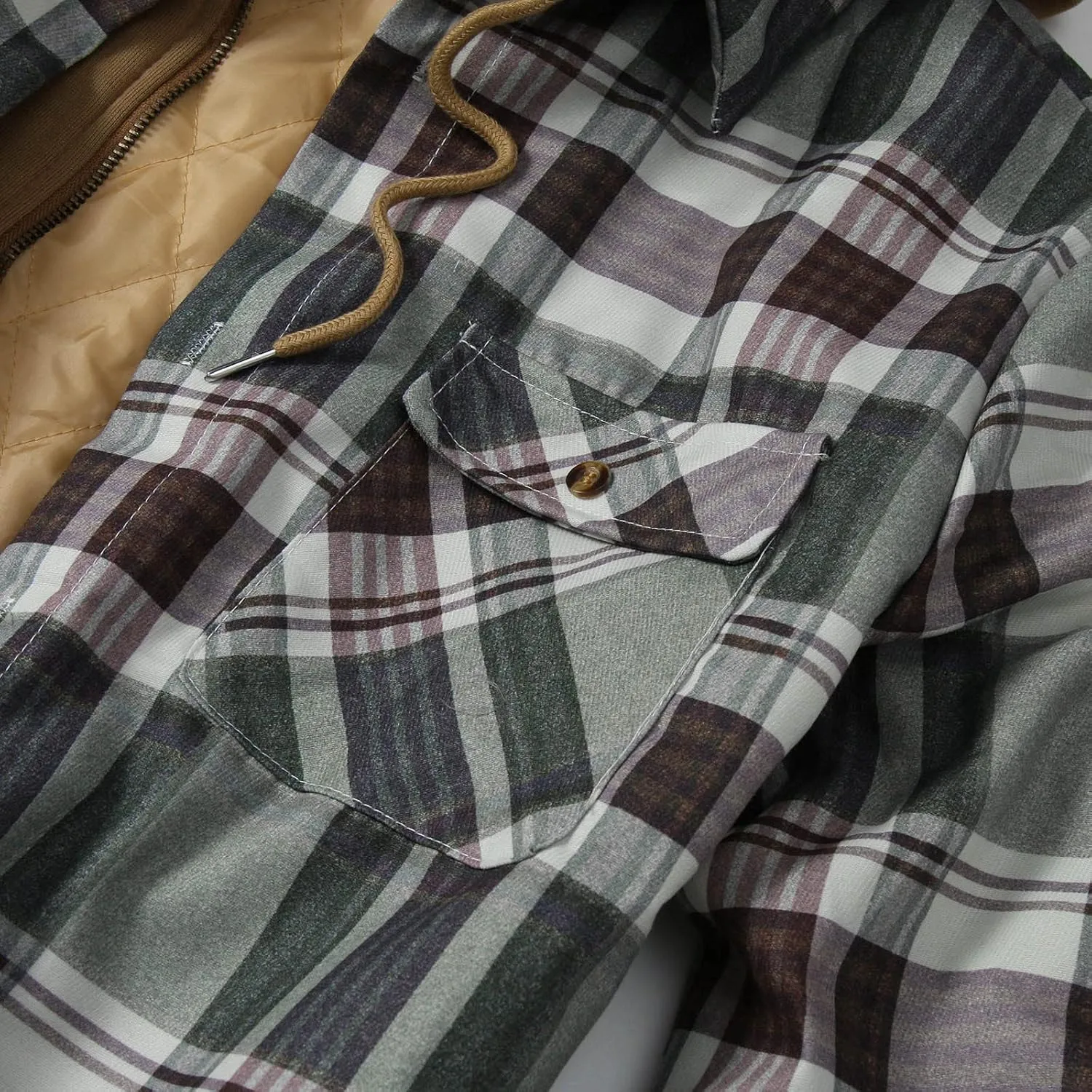 LCMTWX Mens Plaid Flannel Jacket Plaid Print Hooded Zipper Pocket Long Sleeve Shirt Long Sleeve Button Up Fleece Plaid