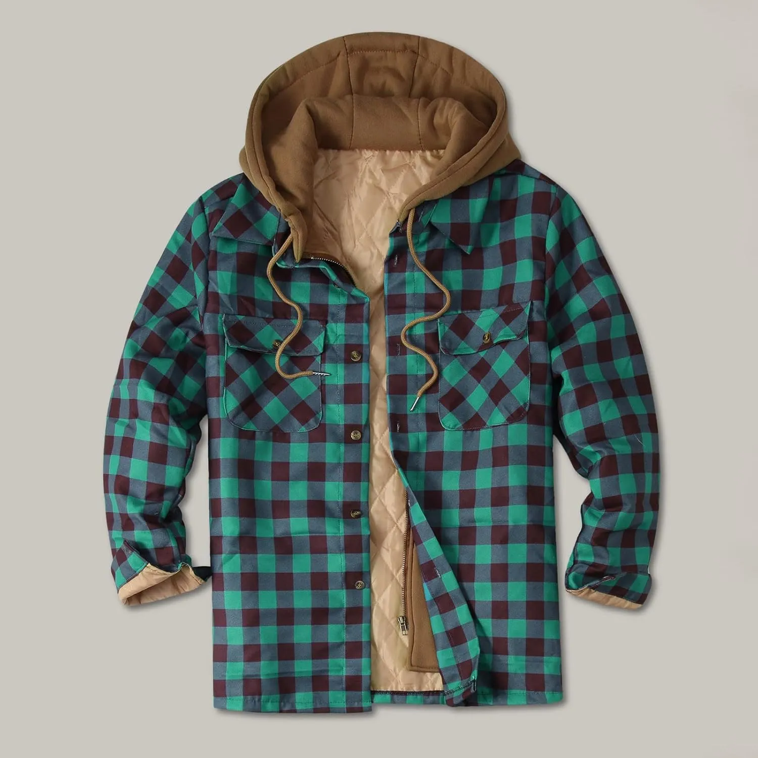 LCMTWX Winter Coat Men Plaid Winter Stripe Print Hooded Zipper Pocket Long Sleeve Shirt Men Plus Size Big&Tall Mens Coat