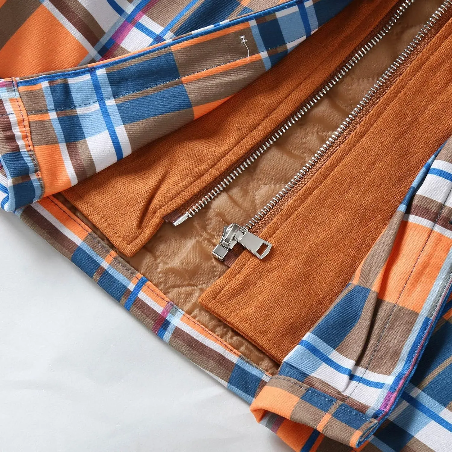 LCMTWX Winter Coat Men Plaid Winter Stripe Print Hooded Zipper Pocket Long Sleeve Shirt Men Plus Size Big&Tall Mens Coat