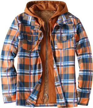 LCMTWX Winter Coat Men Plaid Winter Stripe Print Hooded Zipper Pocket Long Sleeve Shirt Men Plus Size Big&Tall Mens Coat