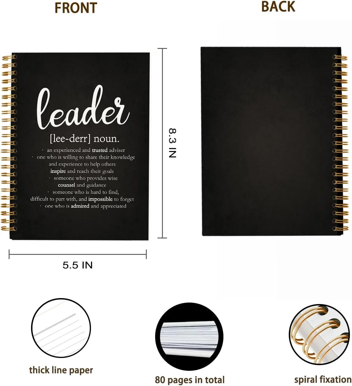 Leadership Gifts Notebook Journal, Leader Gifts for Women Men, Office Meeting Notebook for Work, Thank You Gifts for Leader Mentor Boss, Spiral Notebook 5.5 x 8.3