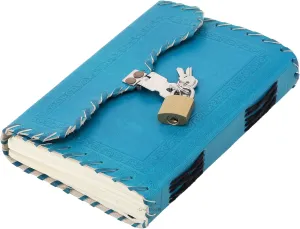 Leather Journal with lock and key, Writing Pad Blank Notebook Handmade Notepad Men & Women Unlined Paper Best Present Art Sketchbook Travel Diary To Write Book Of Shadow (SKY BLUE)