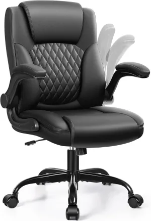 Leather Office Chair, PU Home Computer Desk Chairs with Ergonomic Back Support, 360°Swivel Free，Small Gmaing Chair with Wheels and Adjustable Armrests, for Short People Use, Black