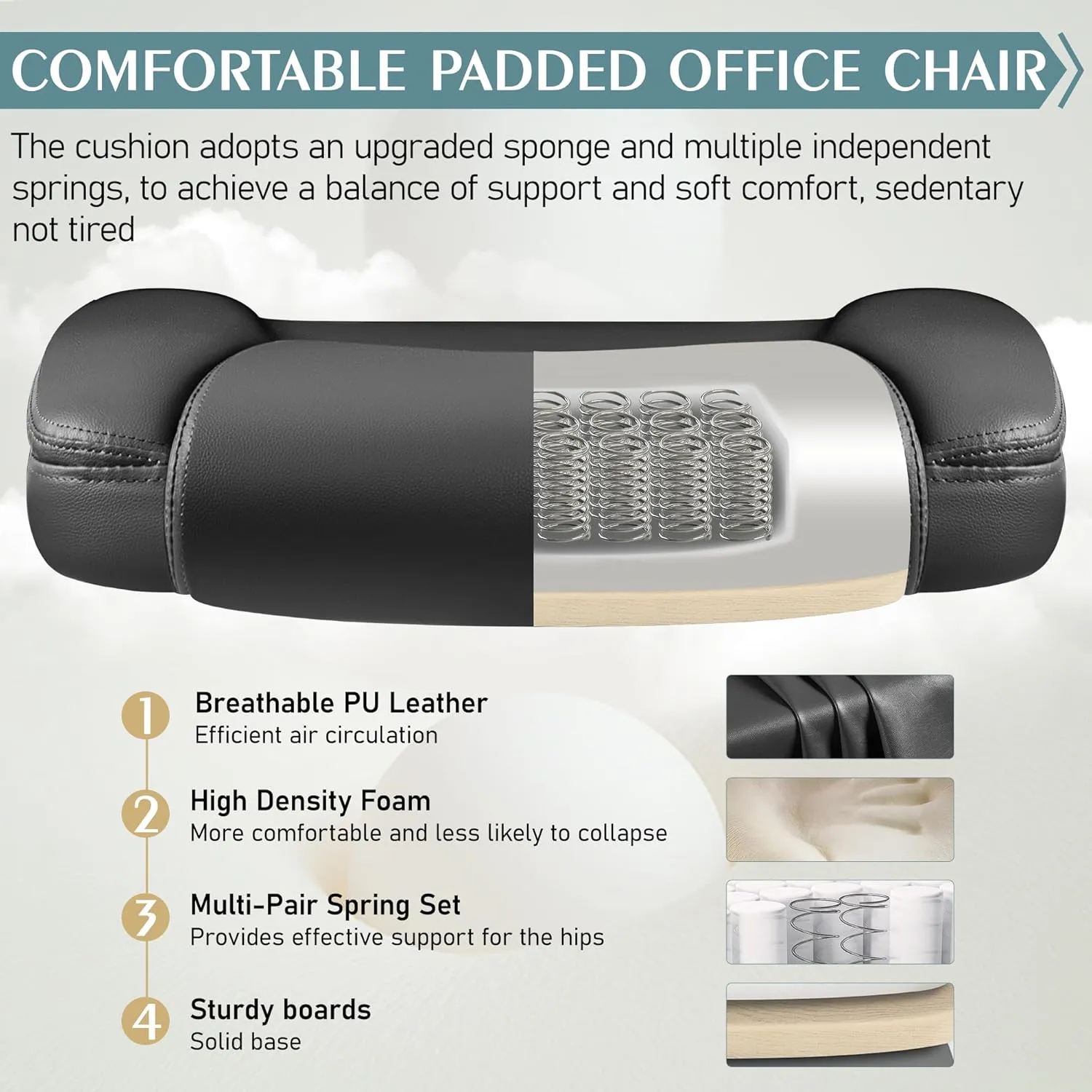 Leather Office Chair, PU Home Computer Desk Chairs with Ergonomic Back Support, 360°Swivel Free，Small Gmaing Chair with Wheels and Adjustable Armrests, for Short People Use, Black