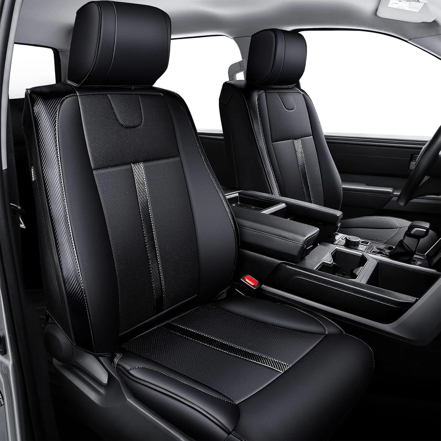 Leather Seat Covers Custom Fit for Tundra 2022 2023 2024 2025 CrewMax SR, SR5, Limited, Platinum, 1794 Edition, TRD Pro, Capstone - Carbon Fiber - Premium Faux Leather Fully Covered