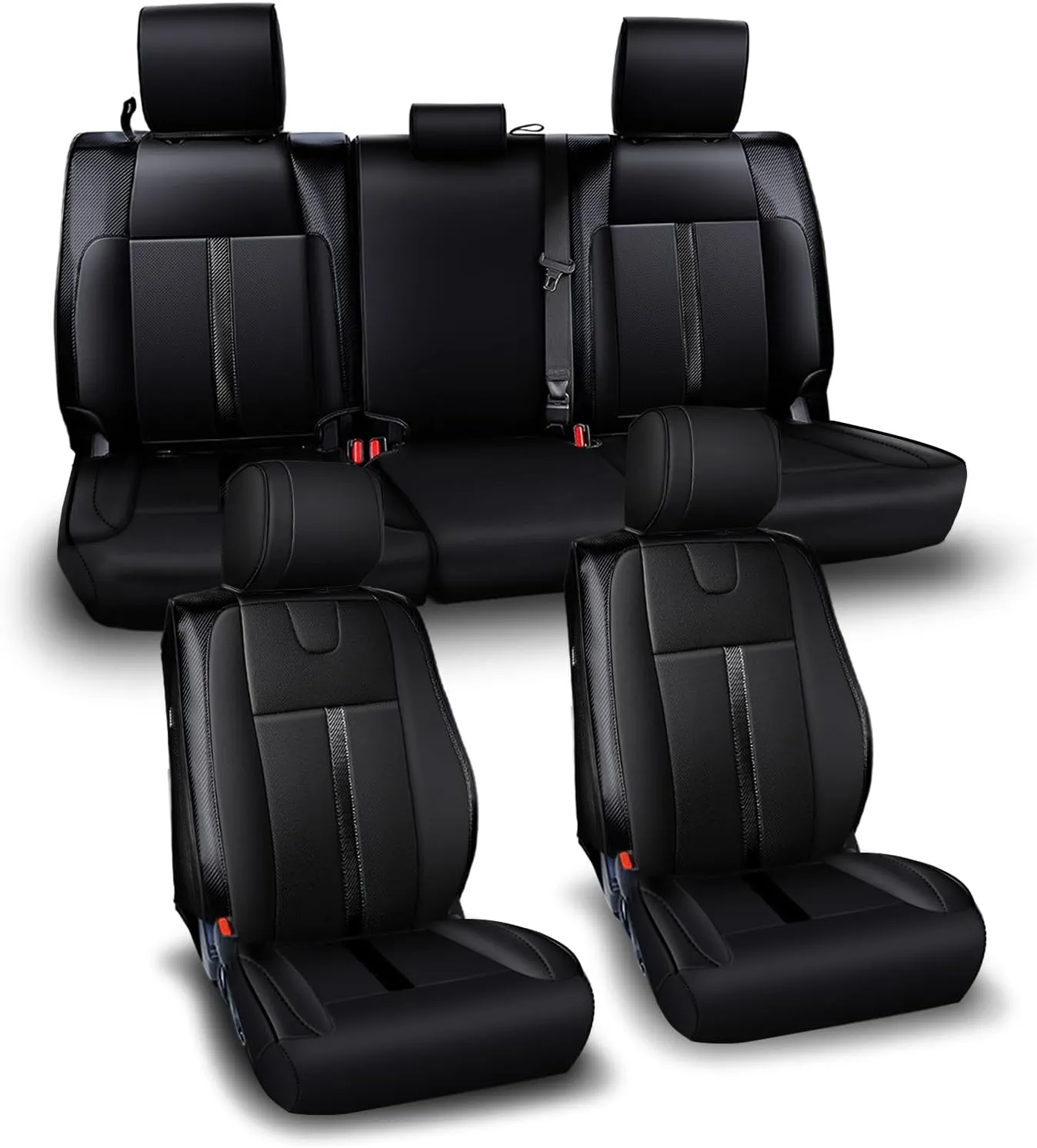 Leather Seat Covers Custom Fit for Tundra 2022 2023 2024 2025 CrewMax SR, SR5, Limited, Platinum, 1794 Edition, TRD Pro, Capstone - Carbon Fiber - Premium Faux Leather Fully Covered