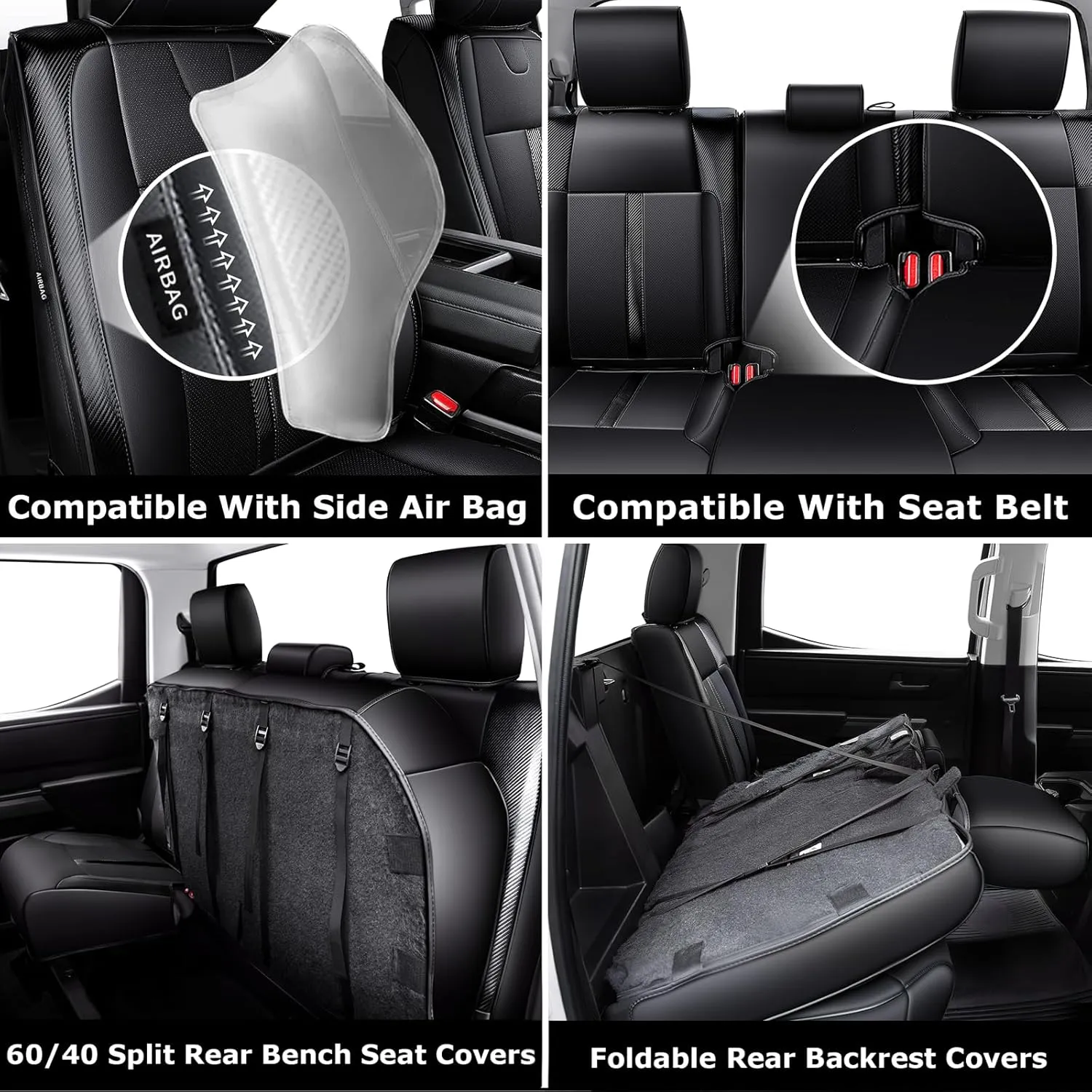 Leather Seat Covers Custom Fit for Tundra 2022 2023 2024 2025 CrewMax SR, SR5, Limited, Platinum, 1794 Edition, TRD Pro, Capstone - Carbon Fiber - Premium Faux Leather Fully Covered