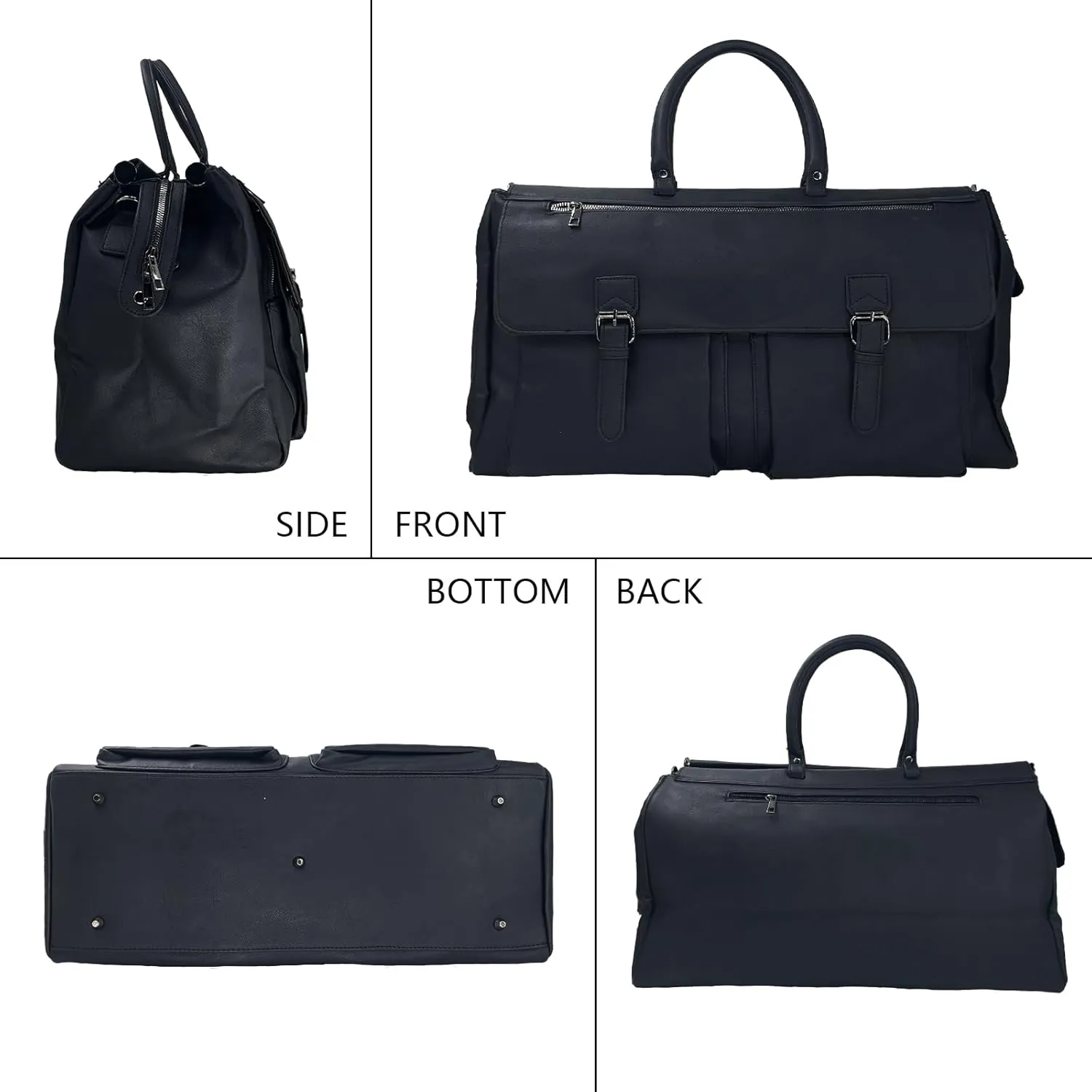 Leather Travel Weekender Bag Large Carry On Travel Tote Duffel Bag For men and Women - Black