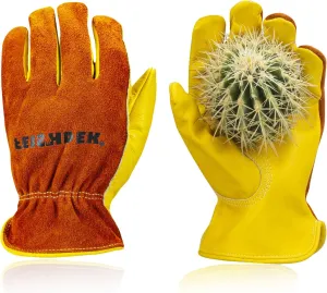 Leather Work Gloves, Puncture Proof Garden Gloves for Women, Heavy Duty Safety Working Gloves for Men