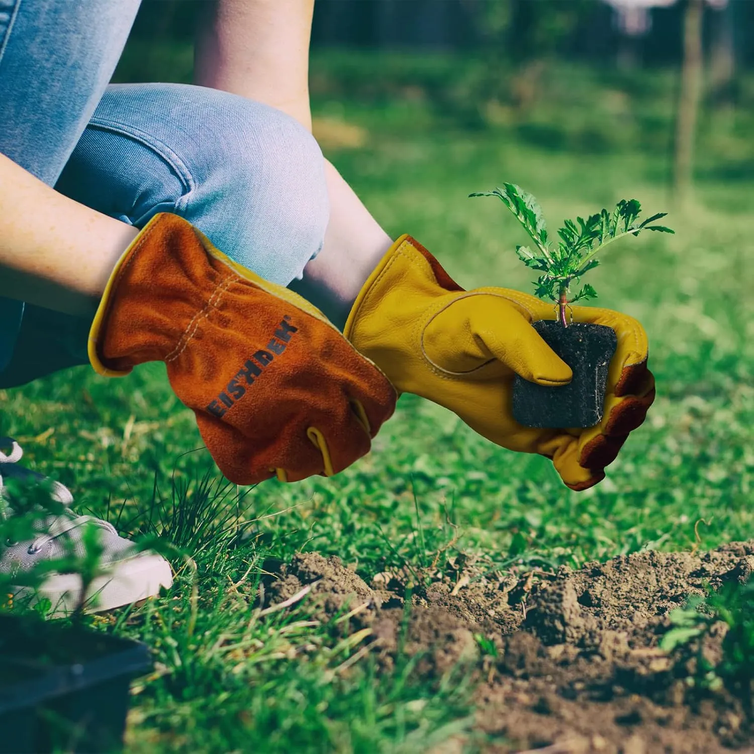Leather Work Gloves, Puncture Proof Garden Gloves for Women, Heavy Duty Safety Working Gloves for Men