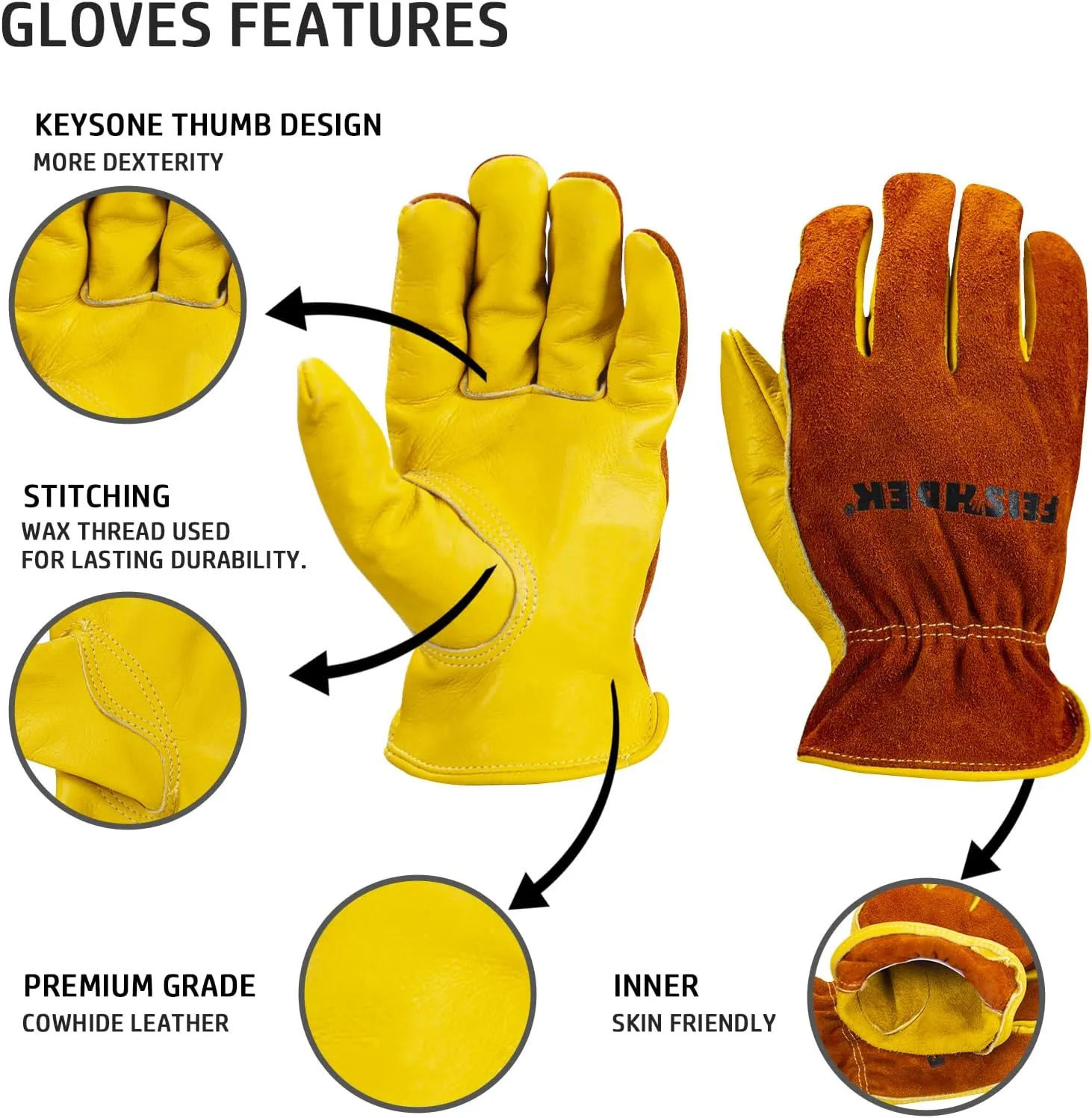 Leather Work Gloves, Puncture Proof Garden Gloves for Women, Heavy Duty Safety Working Gloves for Men