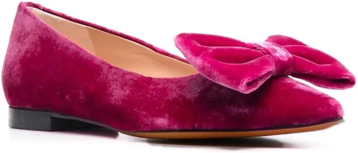 LEHOOR Women Bow Flats Pointed Toe Slip-on Flats Comfortable Velvet Ballet Flats 0.5 Inch Flat Heel Shoes Closed-Toe Dress Flats Cute Casual Drive Flats Office Ladies Work Daily Party Club 4-11 M US