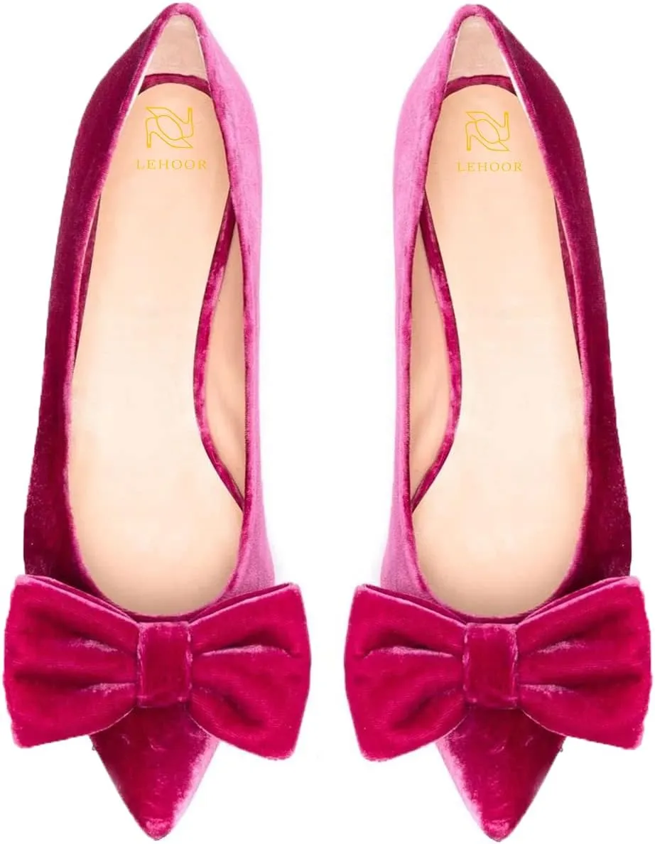 LEHOOR Women Bow Flats Pointed Toe Slip-on Flats Comfortable Velvet Ballet Flats 0.5 Inch Flat Heel Shoes Closed-Toe Dress Flats Cute Casual Drive Flats Office Ladies Work Daily Party Club 4-11 M US