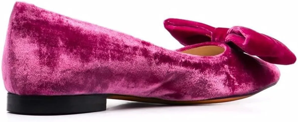LEHOOR Women Bow Flats Pointed Toe Slip-on Flats Comfortable Velvet Ballet Flats 0.5 Inch Flat Heel Shoes Closed-Toe Dress Flats Cute Casual Drive Flats Office Ladies Work Daily Party Club 4-11 M US