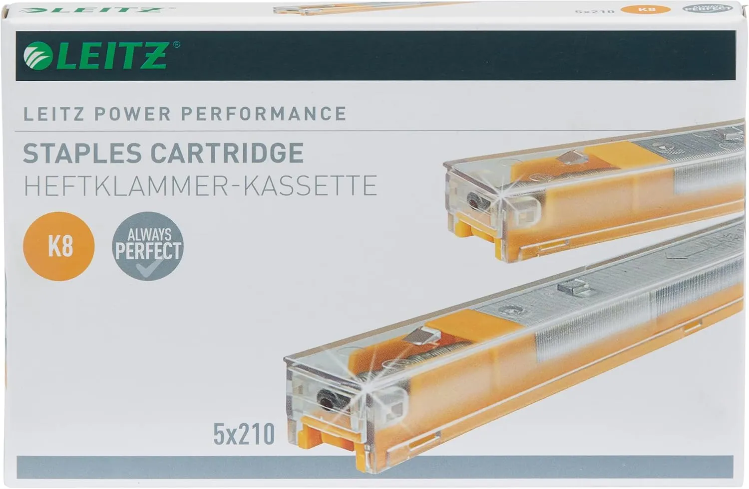 Leitz 55920000 K8 Power Performance Stapler Cartridge, 40 Sheet Capacity, Strong Steel, 1050 Staples, Length 8 mm