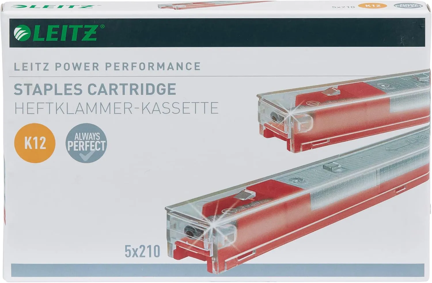 Leitz 55940000 K12 Stapler Cartridge, Strong Steel, Length 12 mm, 1050 Staples, 80 Sheet Capacity - Red