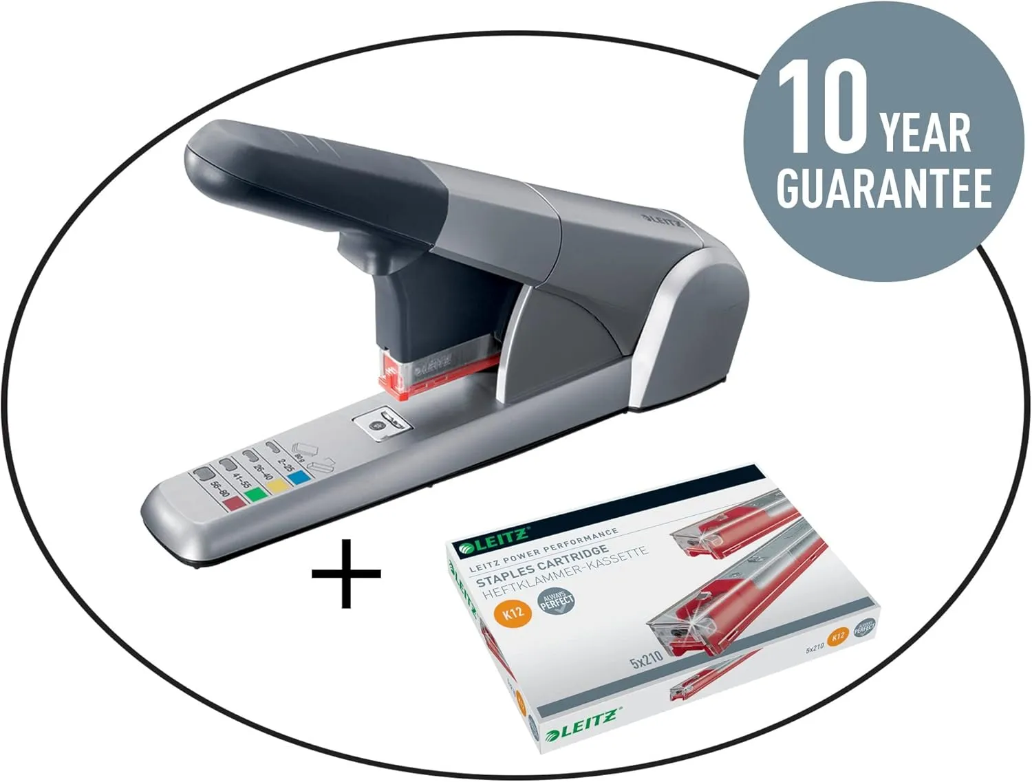 Leitz 55940000 K12 Stapler Cartridge, Strong Steel, Length 12 mm, 1050 Staples, 80 Sheet Capacity - Red