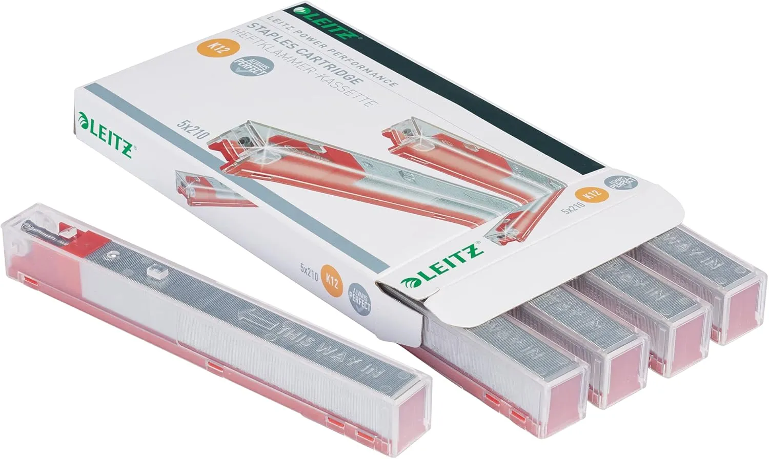 Leitz 55940000 K12 Stapler Cartridge, Strong Steel, Length 12 mm, 1050 Staples, 80 Sheet Capacity - Red