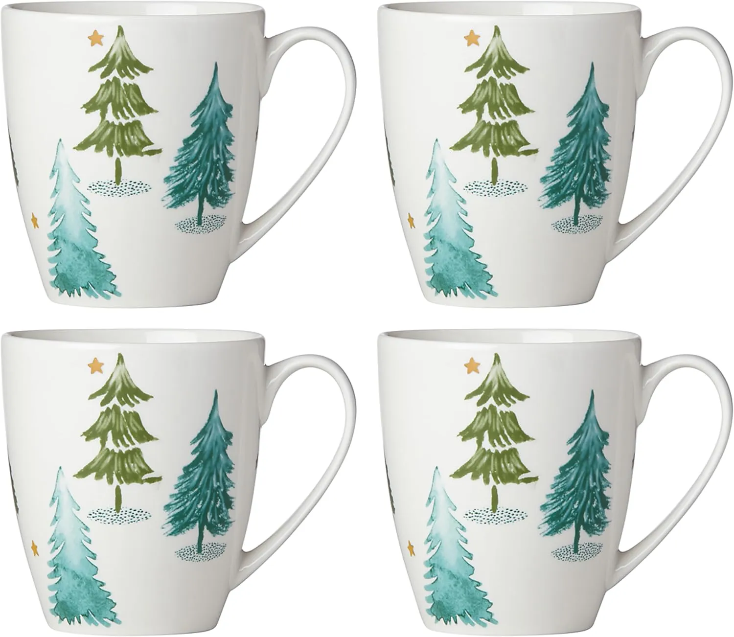 Lenox Balsam Lane 4-Piece Mug Set, 4 Count (Pack of 1), green/white