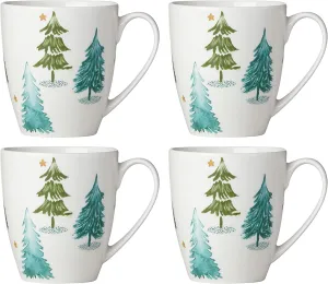 Lenox Balsam Lane 4-Piece Mug Set, 4 Count (Pack of 1), green/white